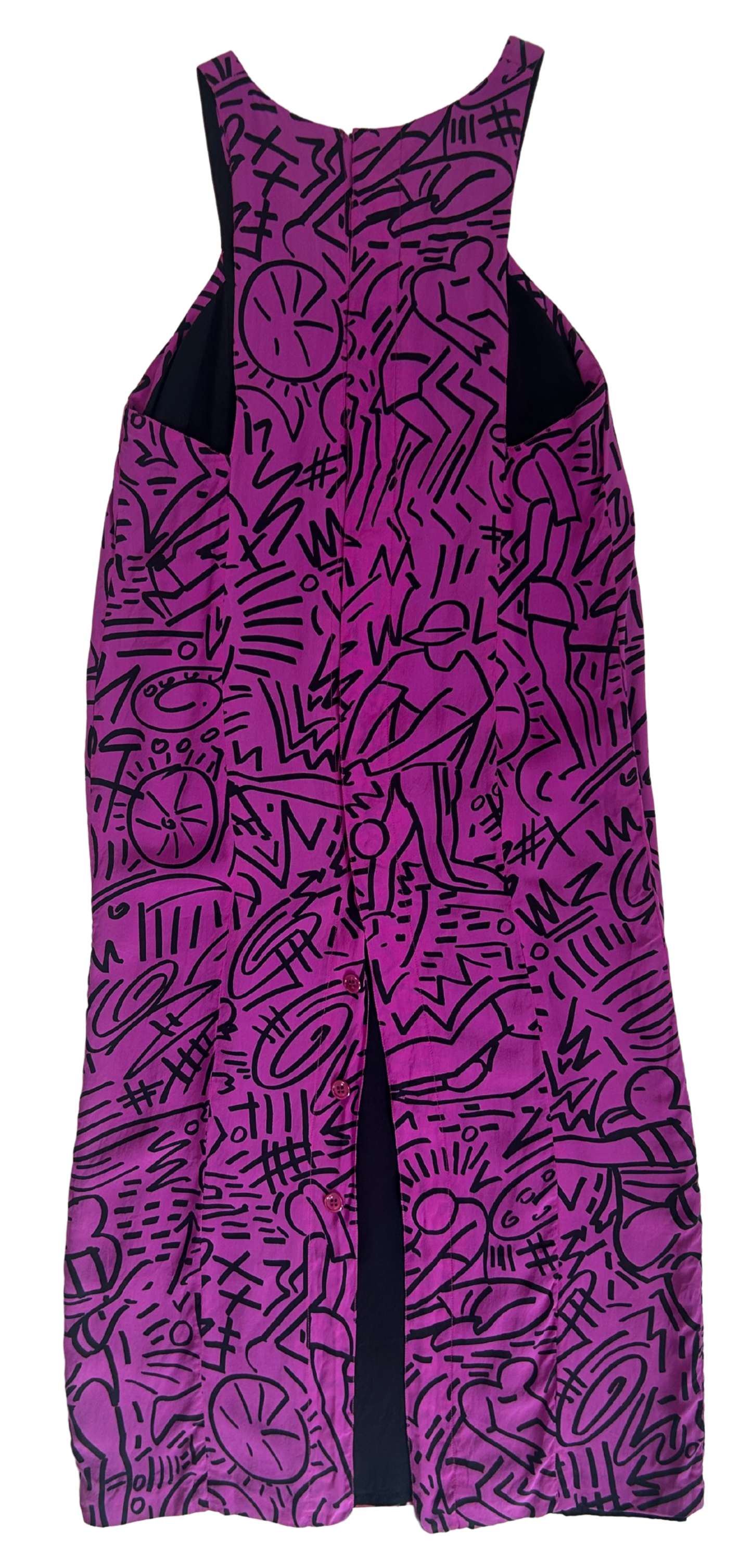 Karl Lagerfeld Vintage 1980's Purple and Black Abstract Print Silk Midi Dress and Cropped Jacket