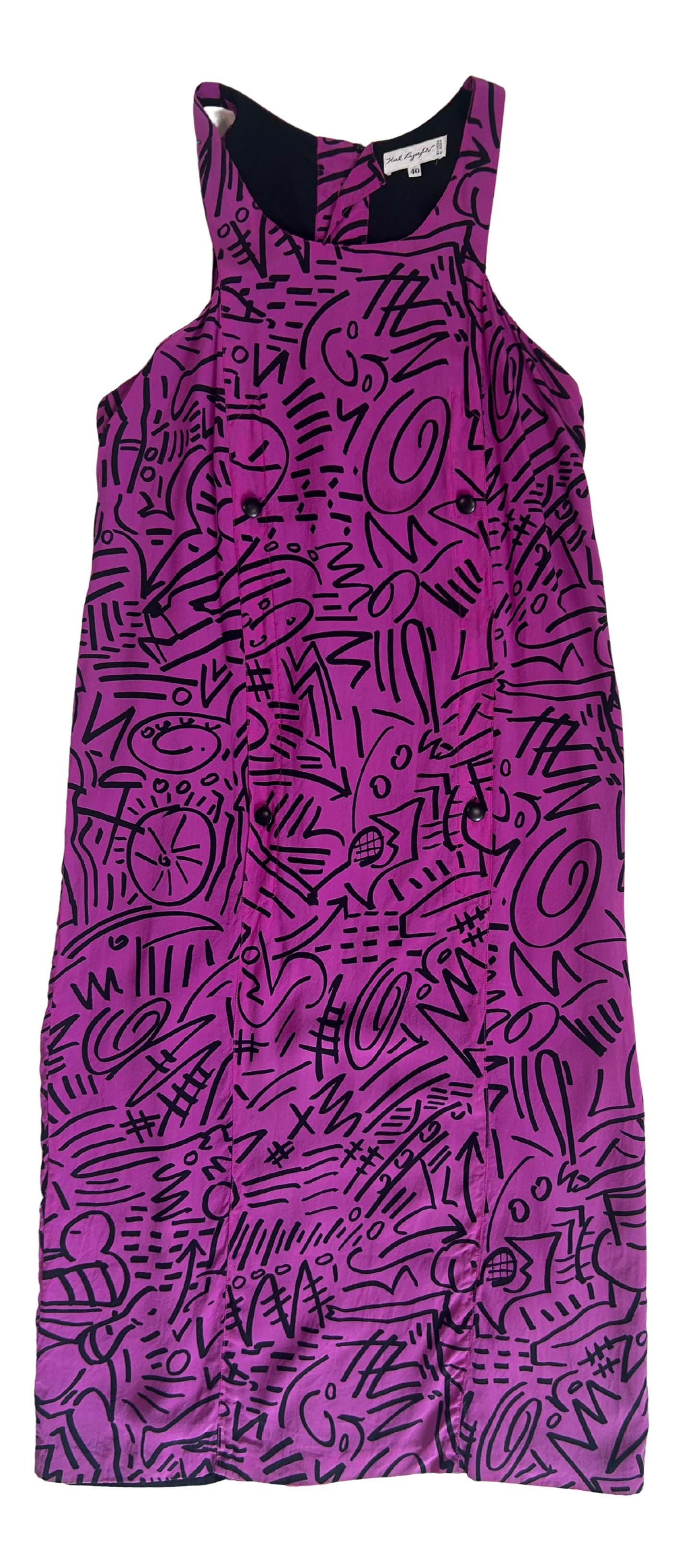 Karl Lagerfeld Vintage 1980's Purple and Black Abstract Print Silk Midi Dress and Cropped Jacket