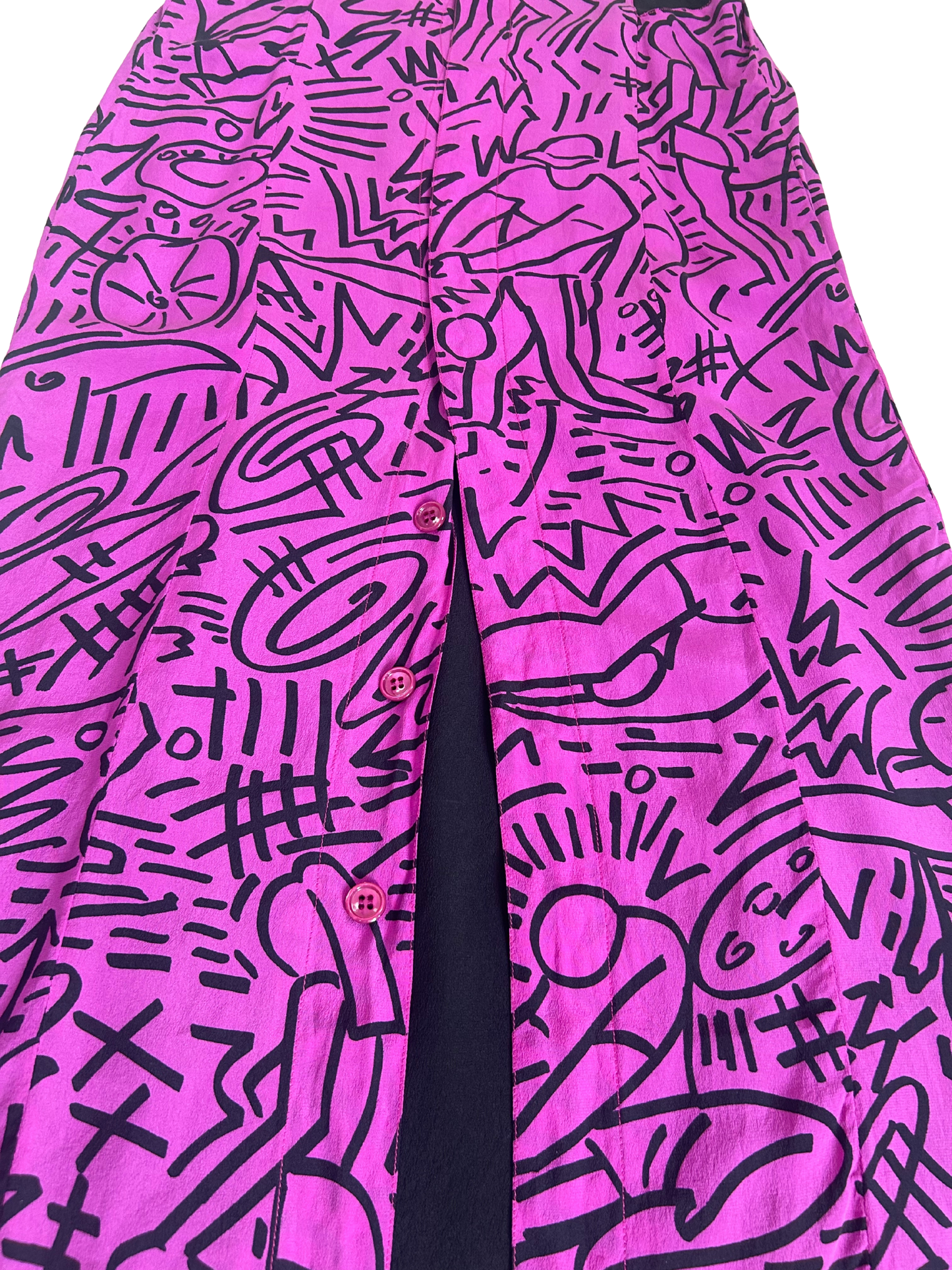Karl Lagerfeld Vintage 1980's Purple and Black Abstract Print Silk Midi Dress and Cropped Jacket