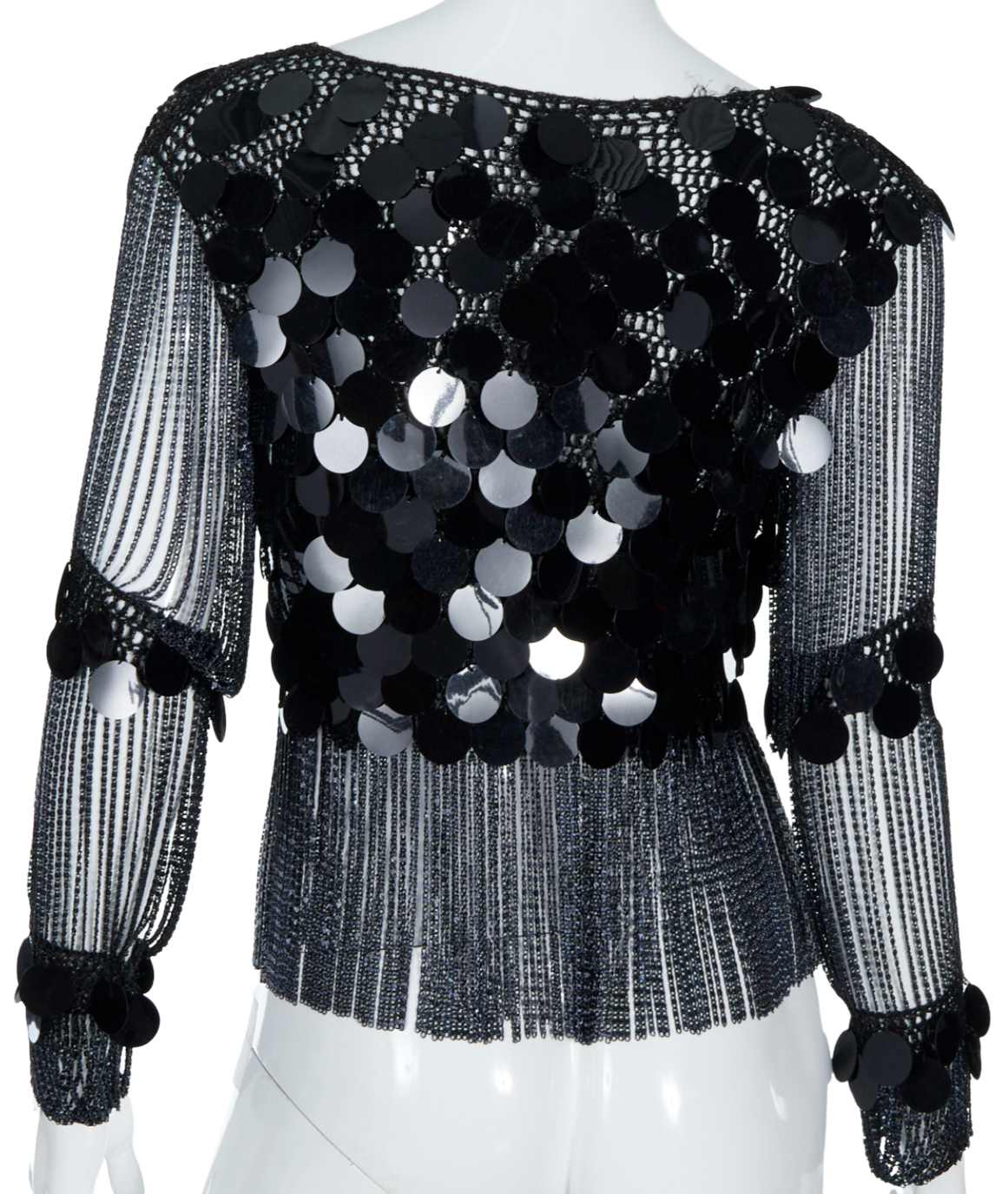 Vintage 1970s Loris Azzaro Black Chainmail and Paillette Sequin Crochet Top
