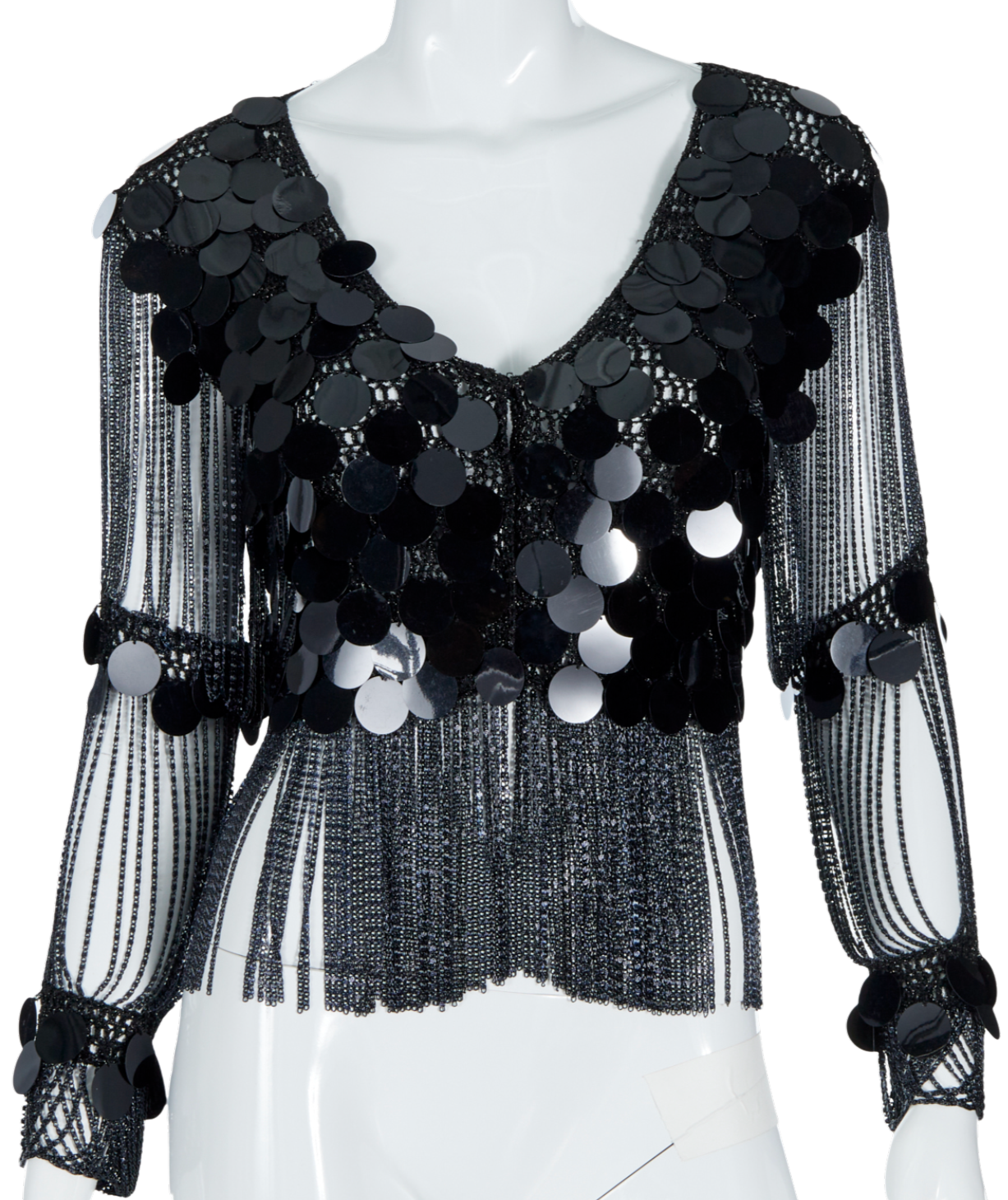 Vintage 1970s Loris Azzaro Black Chainmail and Paillette Sequin Crochet Top