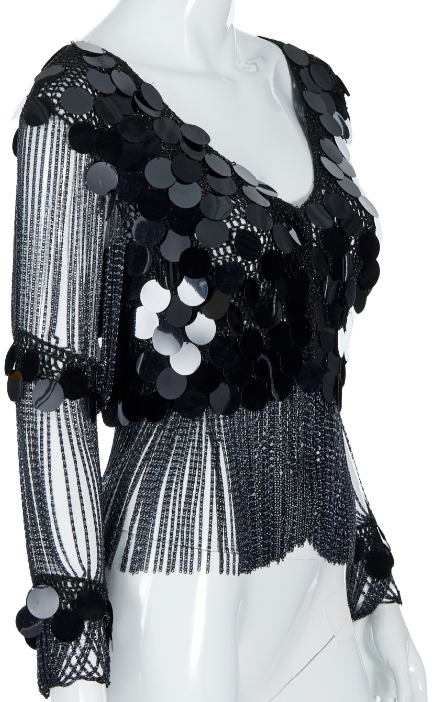Vintage 1970s Loris Azzaro Black Chainmail and Paillette Sequin Crochet Top