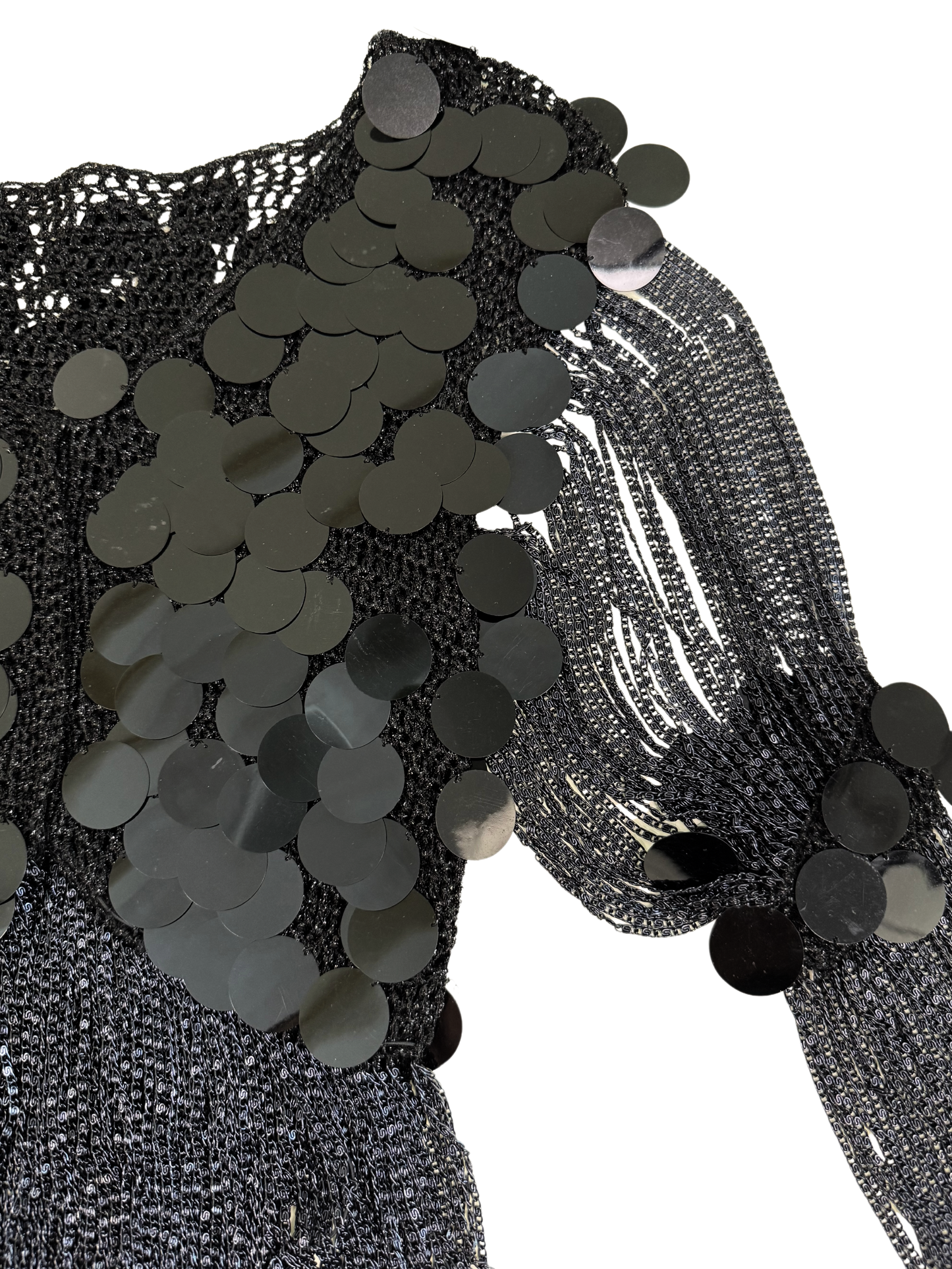 Vintage 1970s Loris Azzaro Black Chainmail and Paillette Sequin Crochet Top