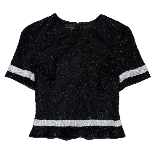 Laurence Kazar Vintage 80's Black and White Striped Silk Sequin Blouse