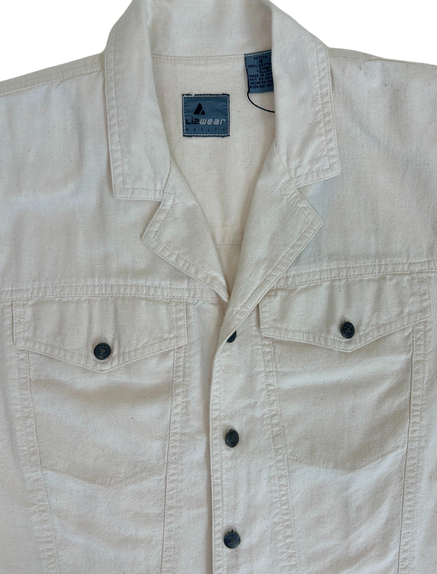 Vintage Lizwear Petite Ivory Cotton Short Sleeve Utility Shirt