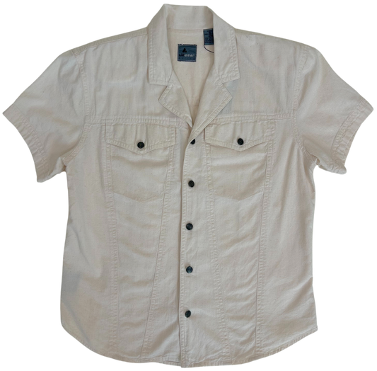 Vintage Lizwear Petite Ivory Cotton Short Sleeve Utility Shirt
