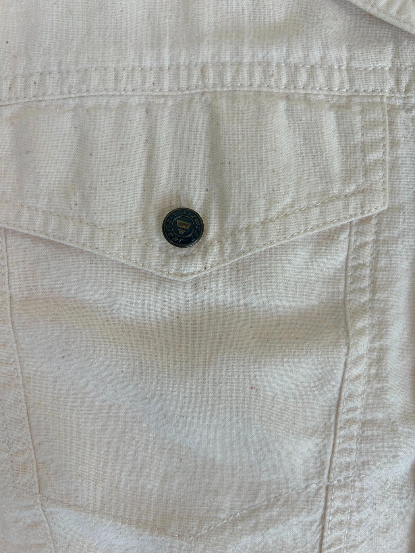 Vintage Lizwear Petite Ivory Cotton Short Sleeve Utility Shirt
