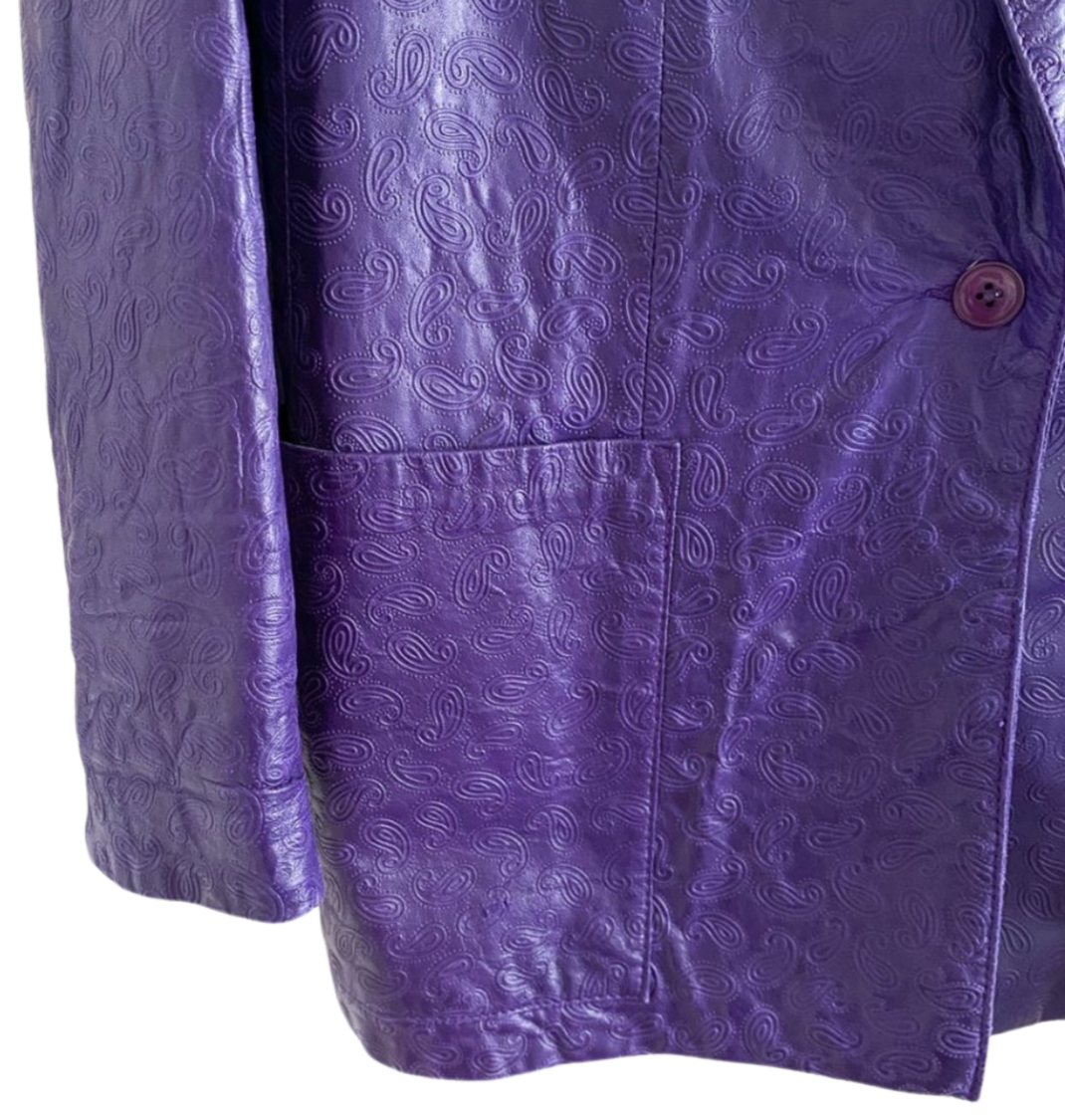 Michael Hoban for North Beach Leather Vintage 1980s Purple Embossed Paisley Leather Jacket