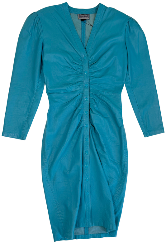 Michael Hoban for North Beach Leather Turquoise Lambskin Body-Hugging Dress
