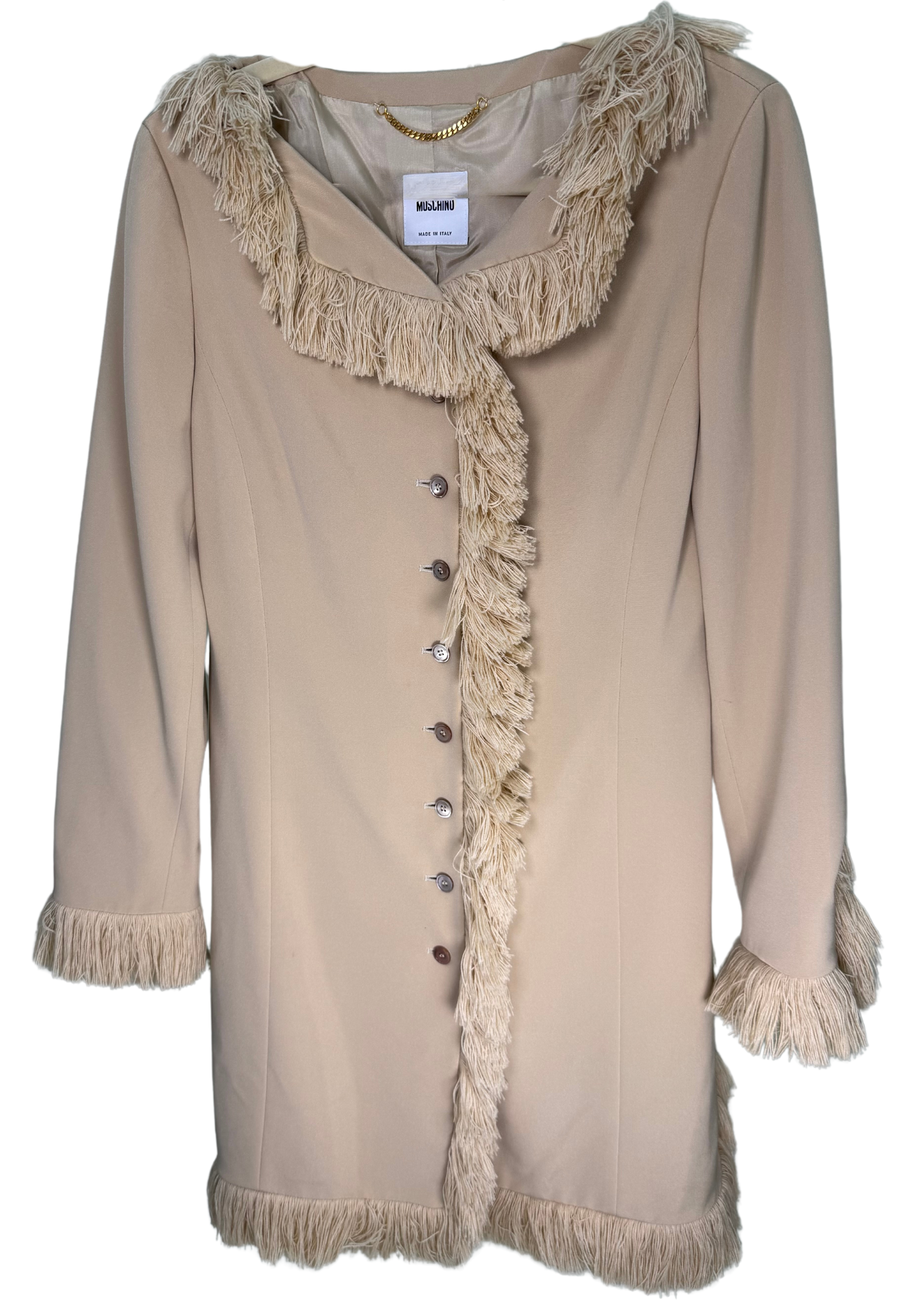 Rare 1990s Moschino Couture! Beige Fringe Pantsuit fro the Iris Apfel Collection | Franco Moschino Era