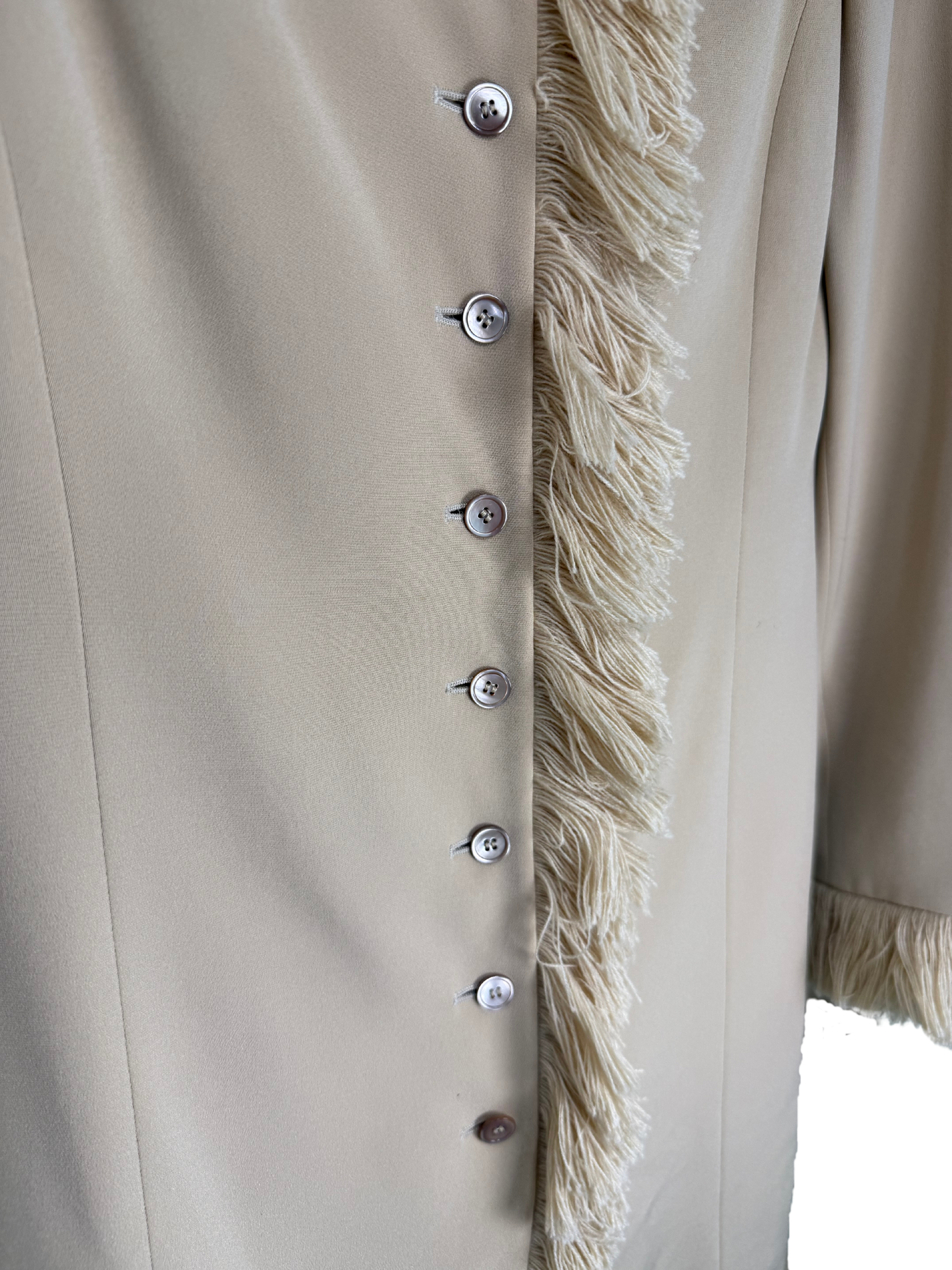 Rare 1990s Moschino Couture! Beige Fringe Pantsuit fro the Iris Apfel Collection | Franco Moschino Era