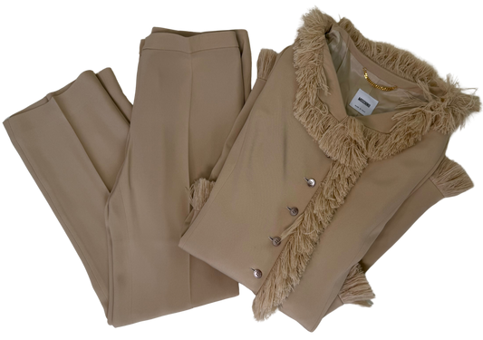 Rare 1990s Moschino Couture! Beige Fringe Pantsuit fro the Iris Apfel Collection | Franco Moschino Era