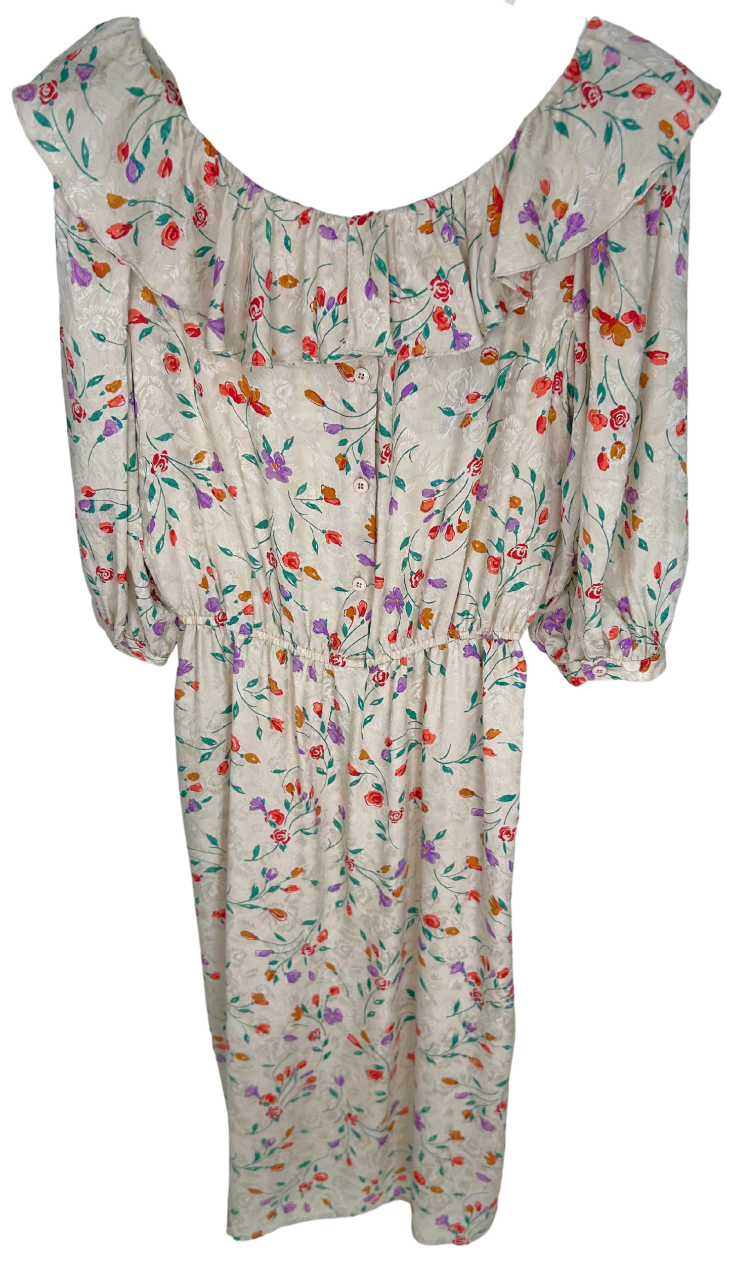 Vintage Miss O by Oscar de la Renta Silk Floral Ruffle Midi Dress – 1980s