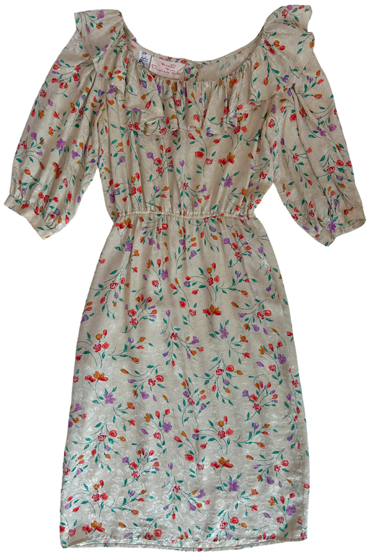 Vintage Miss O by Oscar de la Renta Silk Floral Ruffle Midi Dress – 1980s