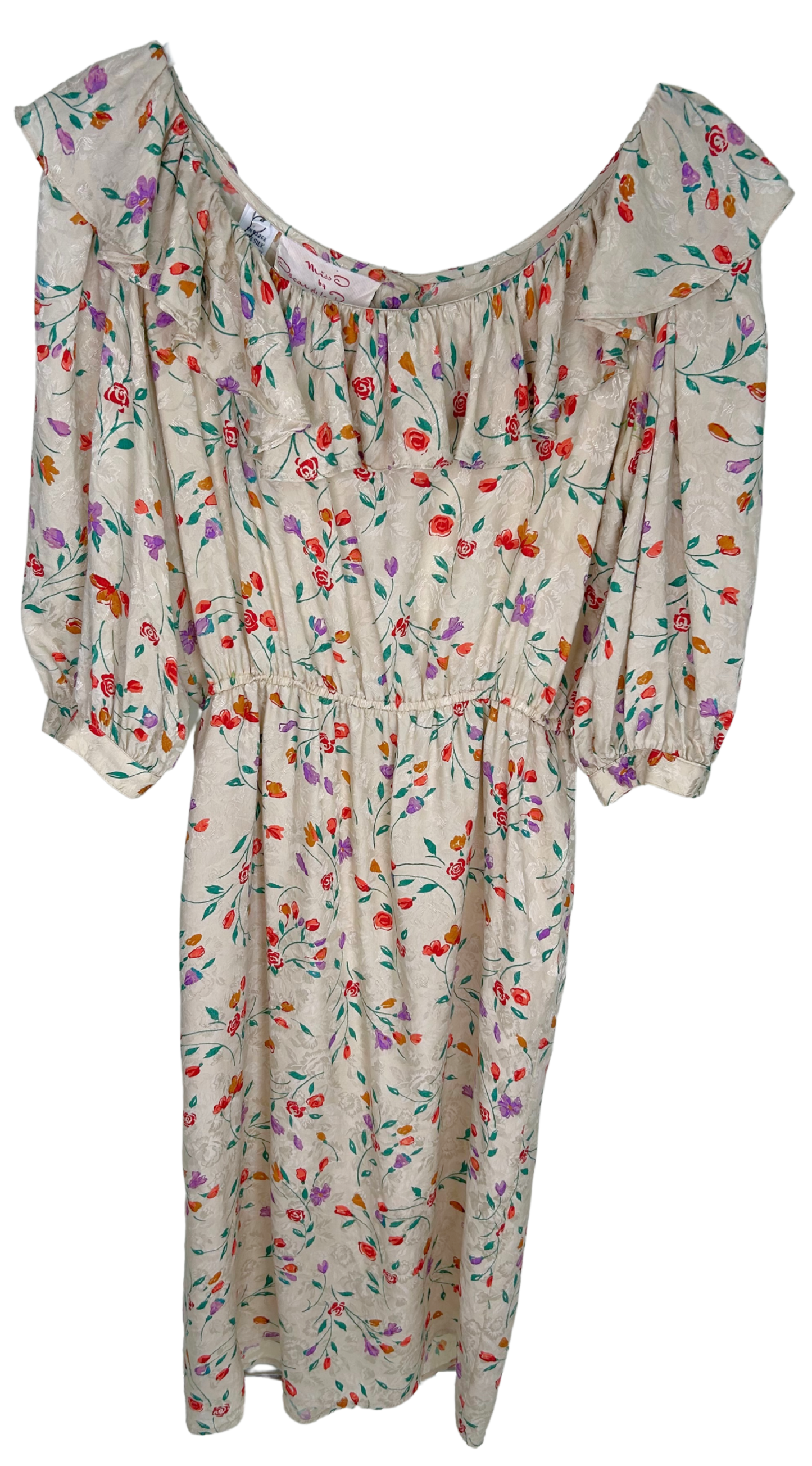 Vintage Miss O by Oscar de la Renta Silk Floral Ruffle Midi Dress – 1980s