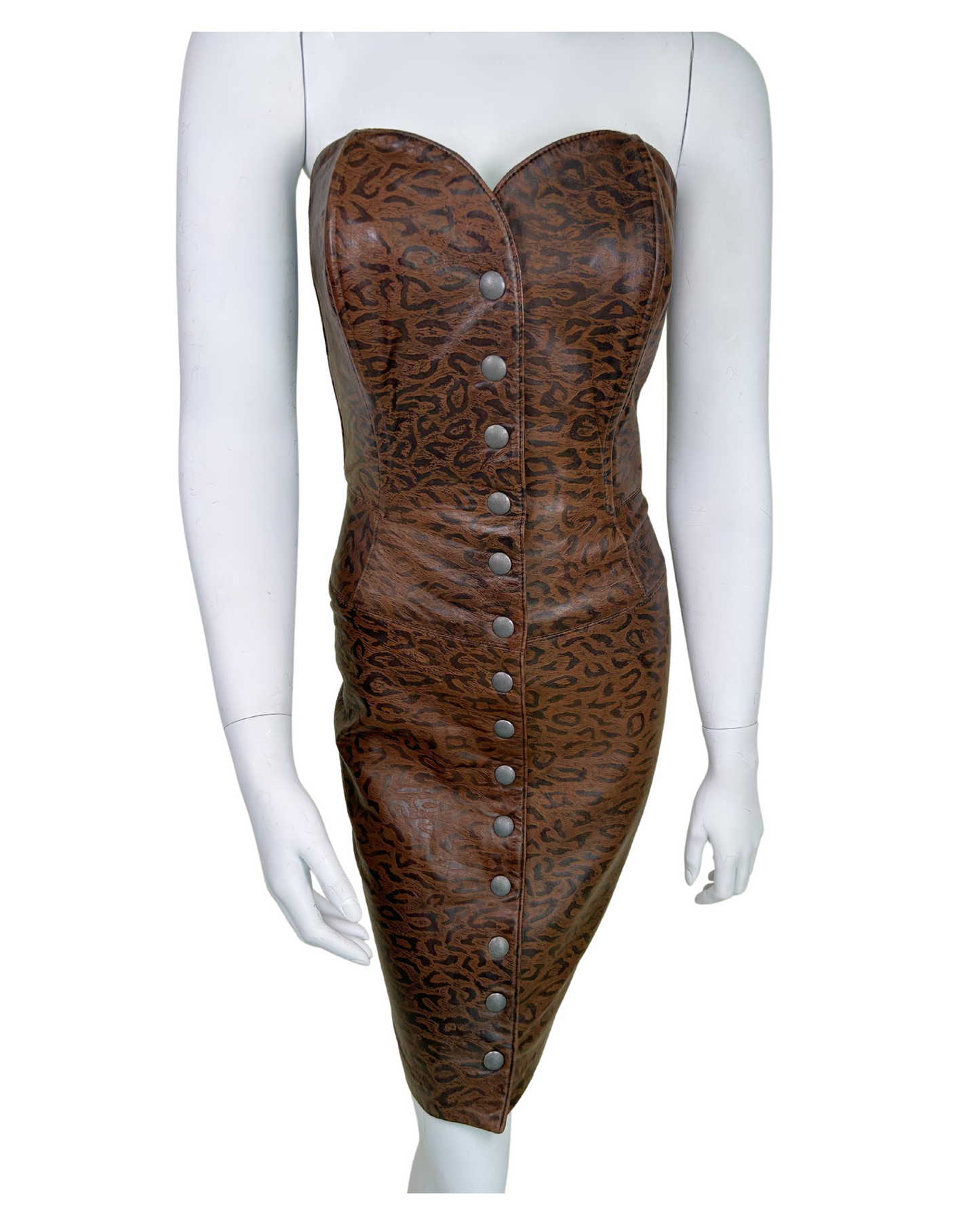 Vintage 80s Michael Hoban for North Beach Leather Animal Print Bustier Dress