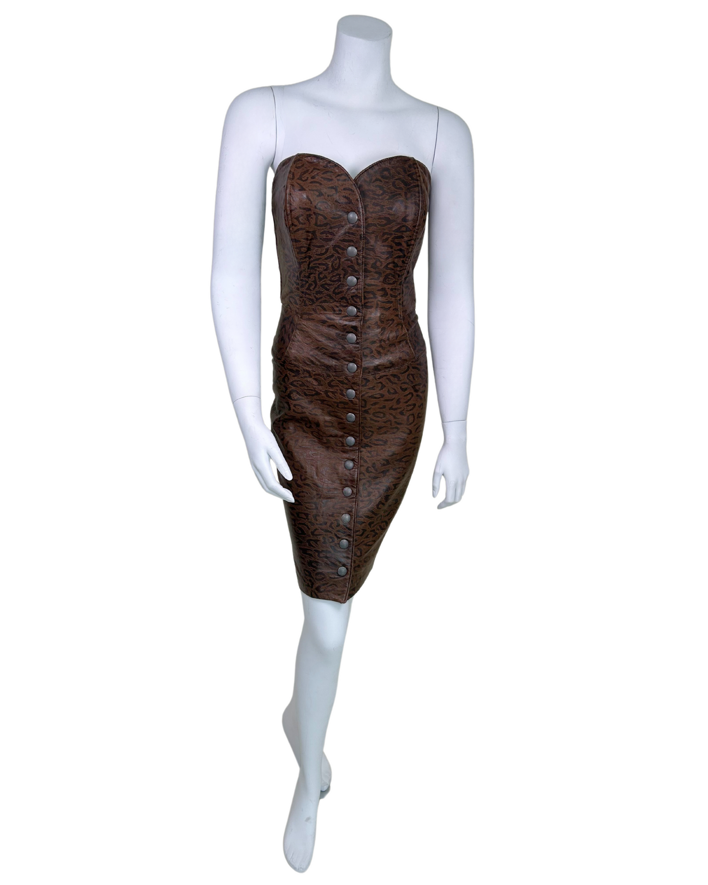 Vintage 80s Michael Hoban for North Beach Leather Animal Print Bustier Dress