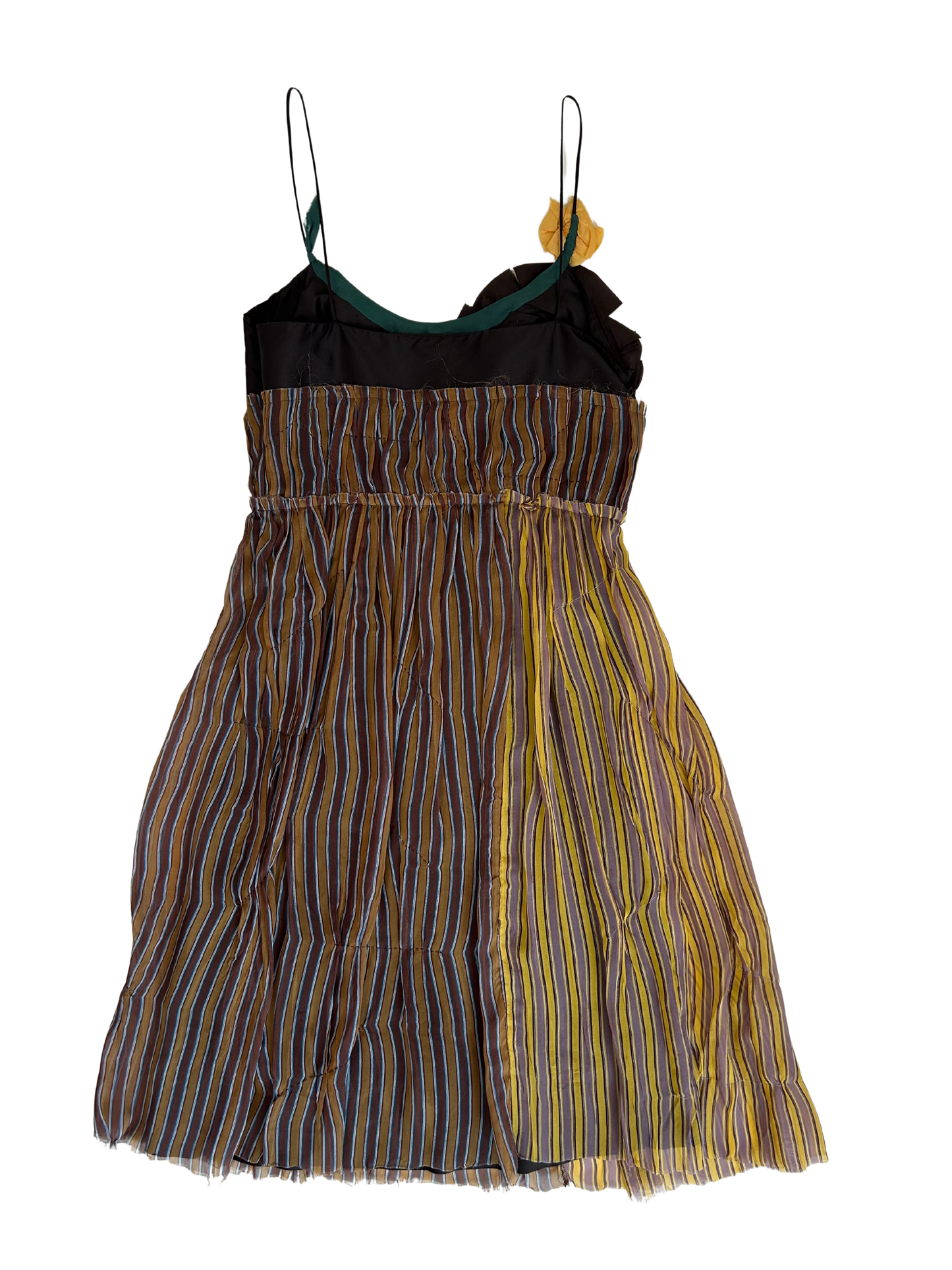 MIU MIU Vintage Silk Striped Floral Applique Midi Dress