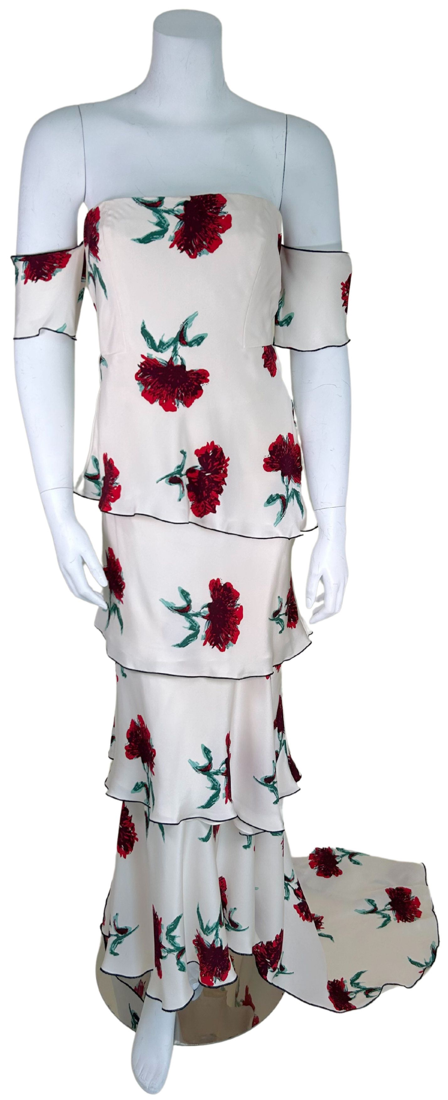 Oscar de la Renta Spring 2017 Strapless Tiered Floral Silk Gown