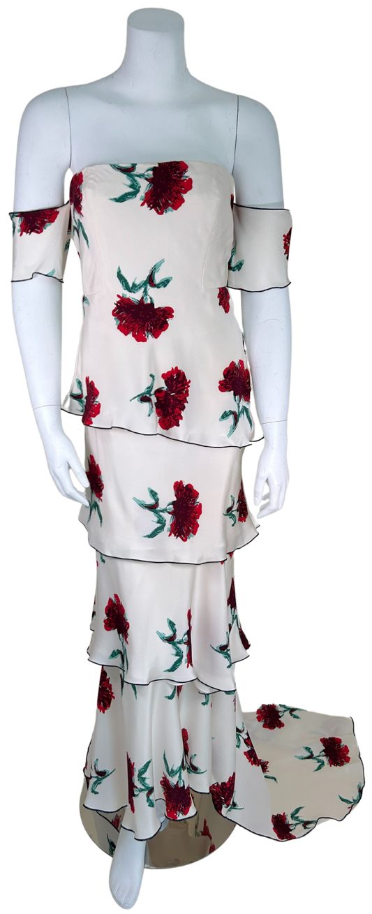 Oscar de la Renta Spring 2017 Strapless Tiered Floral Silk Gown