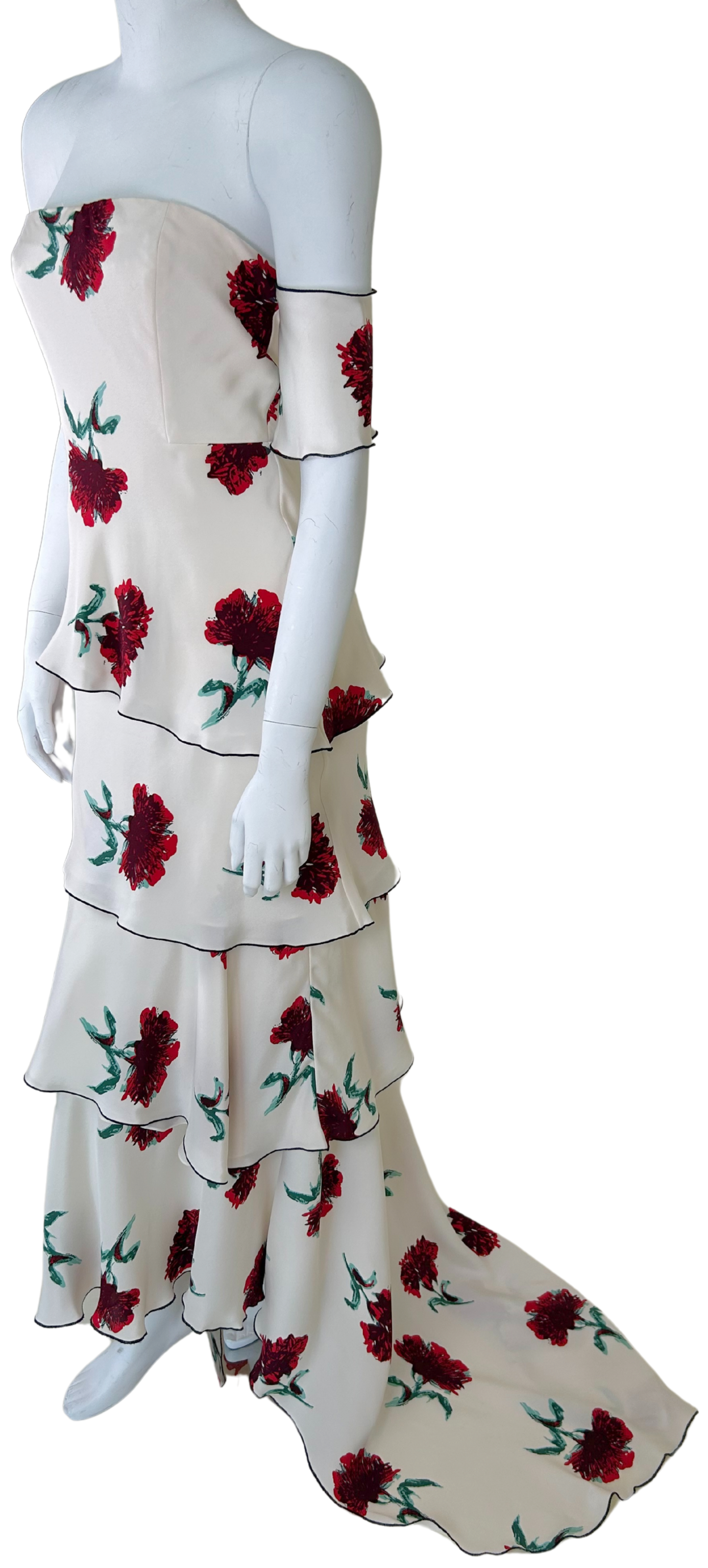 Oscar de la Renta Spring 2017 Strapless Tiered Floral Silk Gown