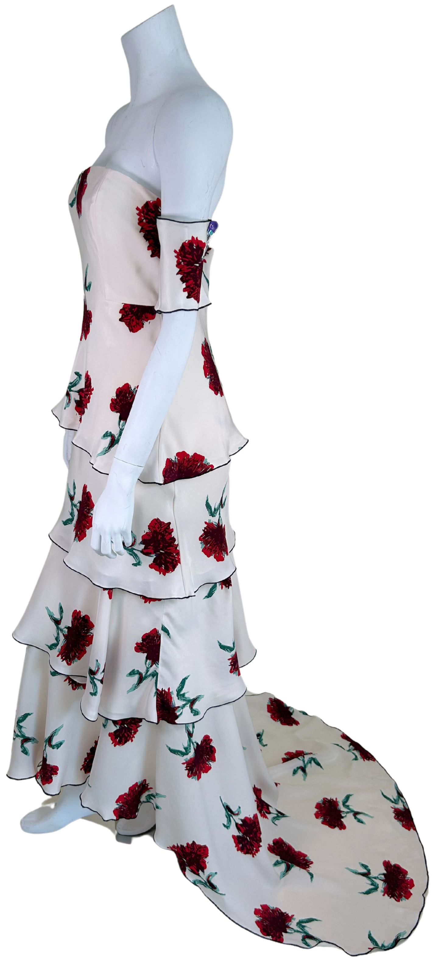 Oscar de la Renta Spring 2017 Strapless Tiered Floral Silk Gown