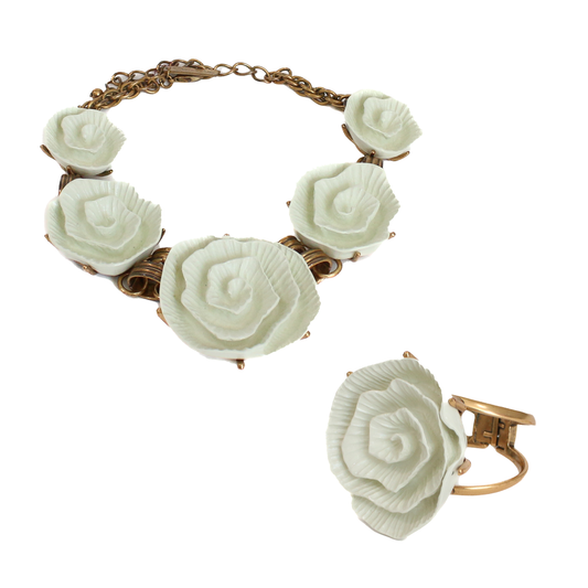 Vintage Oscar De La Renta Gold Plated Camellia Flowers Set
