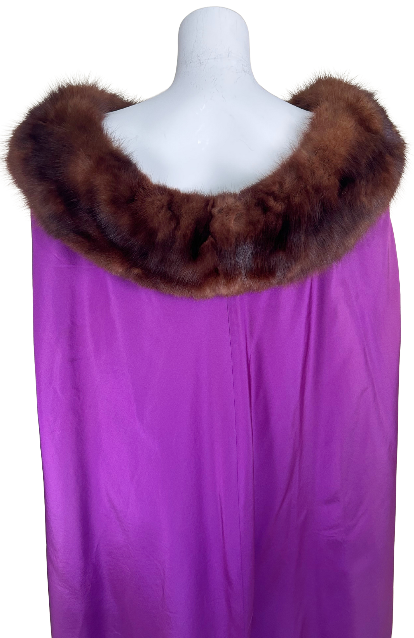 Vintage 1960s Paulene Trigère Purple Taffeta Cape with Mink Fur Collar