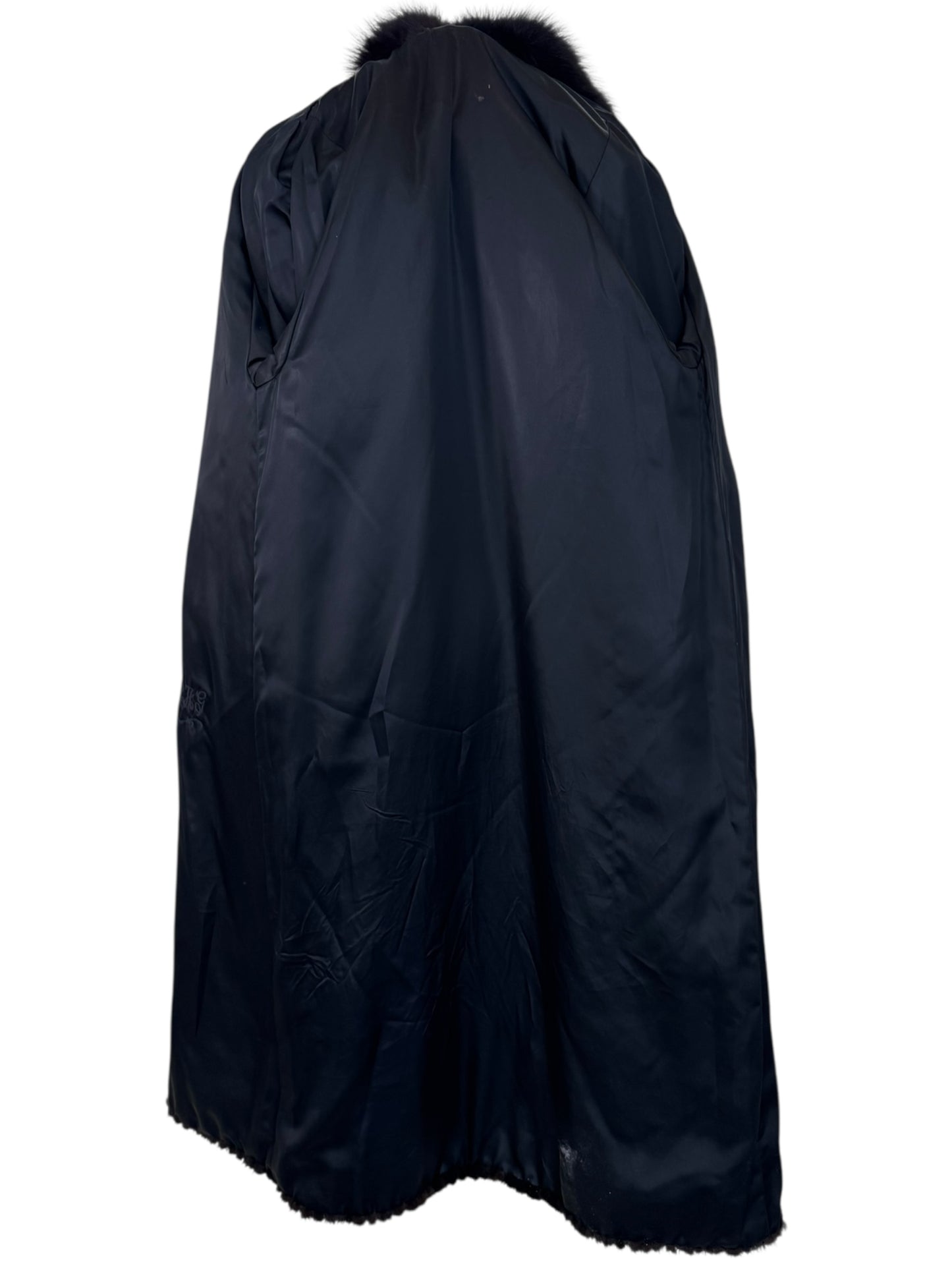 Vintage 1970s-1980s Full Length Dark Ranch Mink Fur Coat - Chevron Let-Out Tuxedo Collar