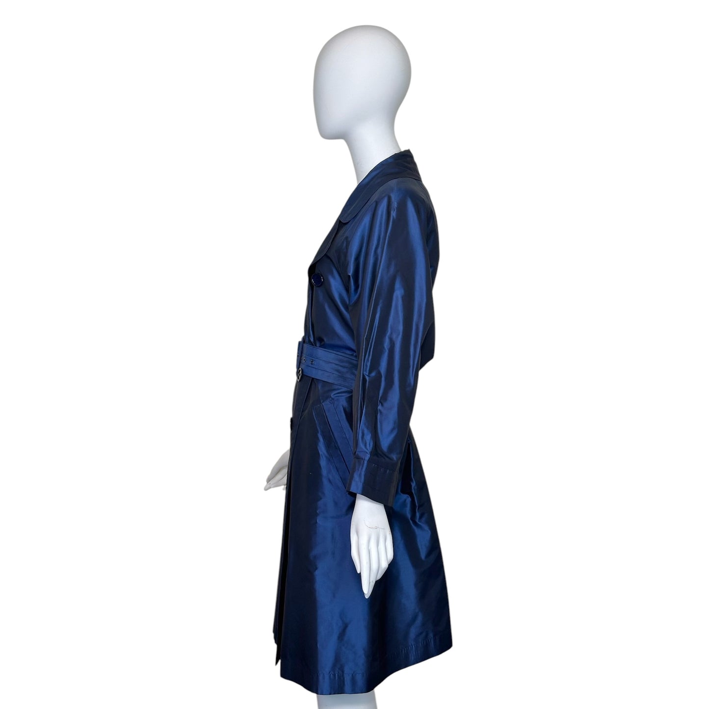 Yves Saint Laurent Rive Gauche Tom Ford Era Sapphire Blue Silk Taffeta Belted Trench Coat – Size FR 34