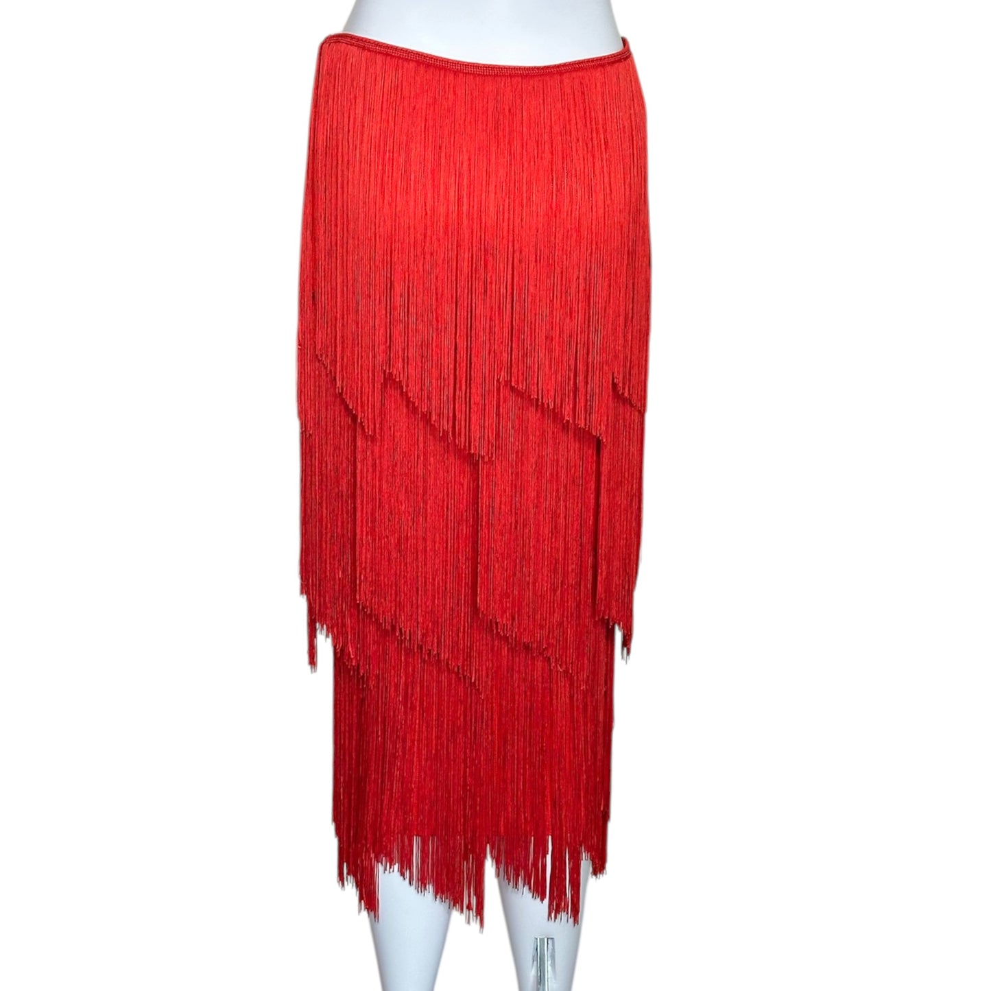 Tom Ford Archive Red Layered Fringe Midi Skirt