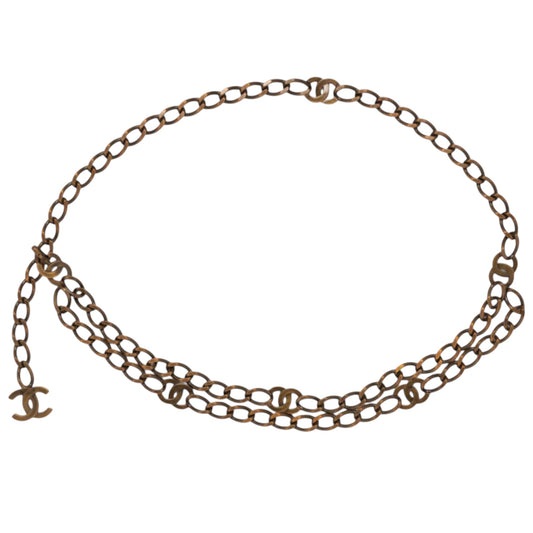 Chanel A/W 1997 Aged Bronze CC Chain Link Adjustable Belt with Dangling Logo Charm