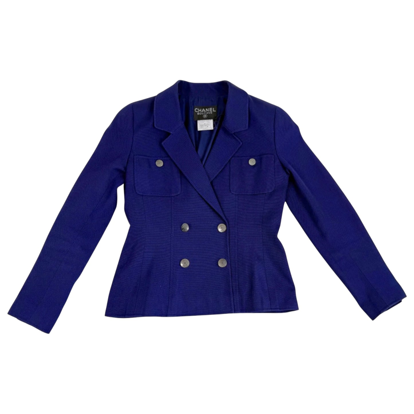 Vintage Chanel Navy Blue Cotton-Silk Utility Blazer – Early 1990s Karl Lagerfeld Era