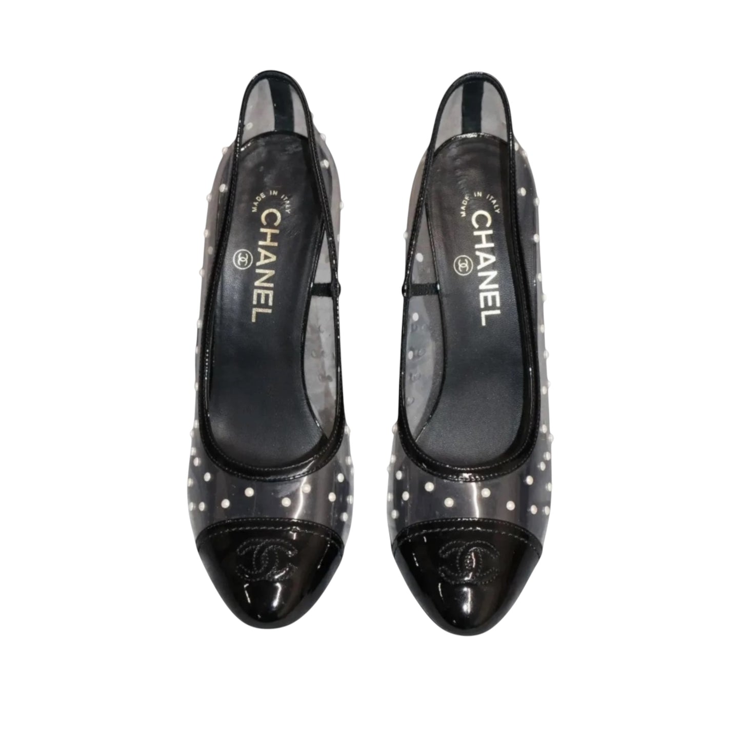 Chanel Transparent PVC & Pearl Embellished Cap Toe Heels, Late 1990s–Early 2000s | Size 39.5