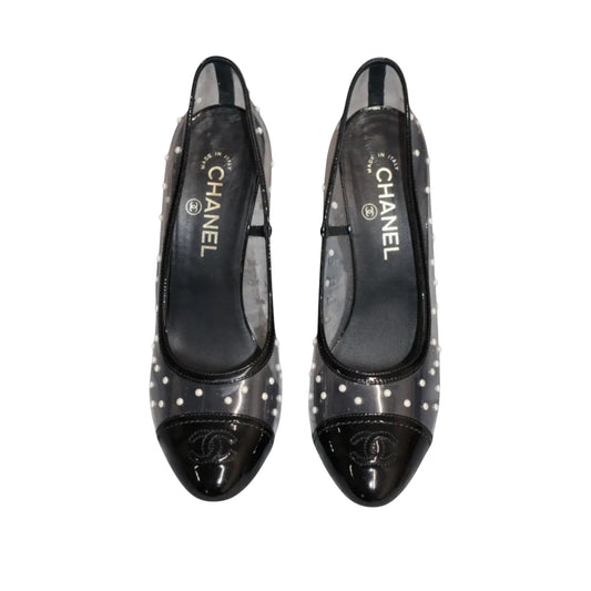 Chanel Transparent PVC & Pearl Embellished Cap Toe Heels, Late 1990s–Early 2000s | Size 39.5