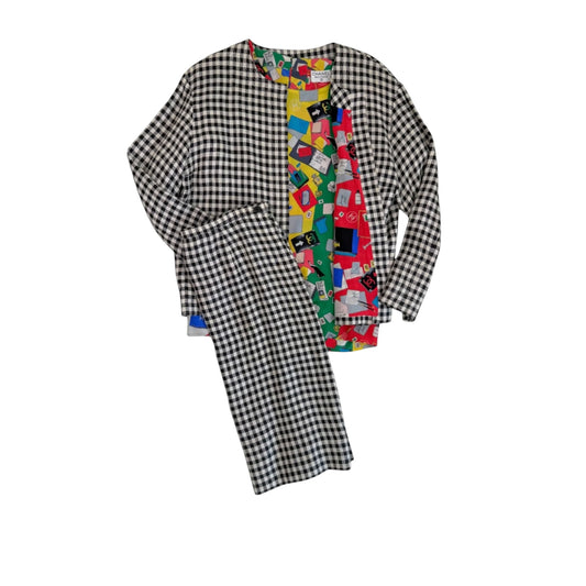 Rare Chanel Fall/Winter 1988 “Coco” Reversible Check Jacket, Skirt & Blouse 3-Piece Set