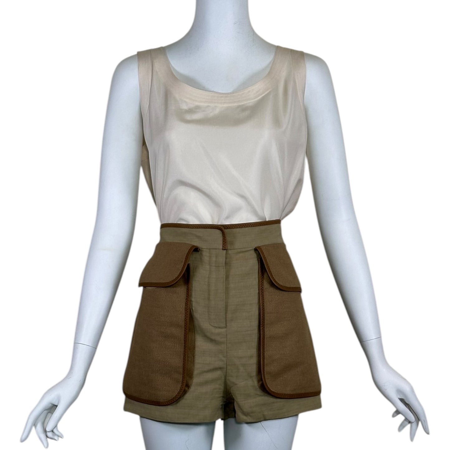 Chloé Phoebe Philo-Era Runway Linen Hemp Safari Cargo Shorts Size 38