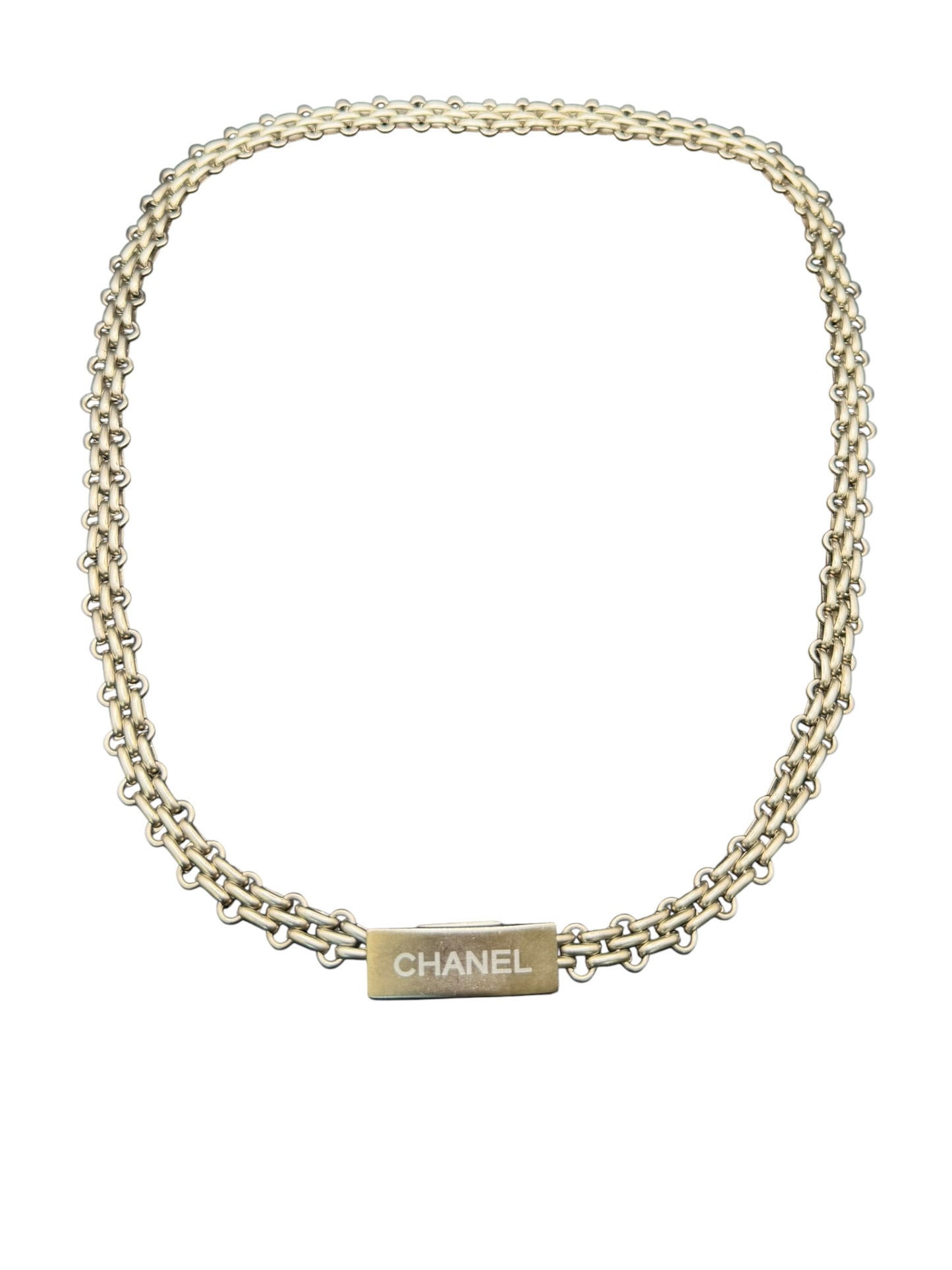Chanel 1998 Silver-Plated Chain Link Necklace with Logo Clasp | 28”