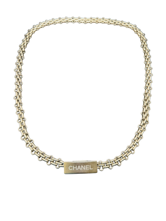 Chanel 1998 Silver-Plated Chain Link Necklace with Logo Clasp | 28”