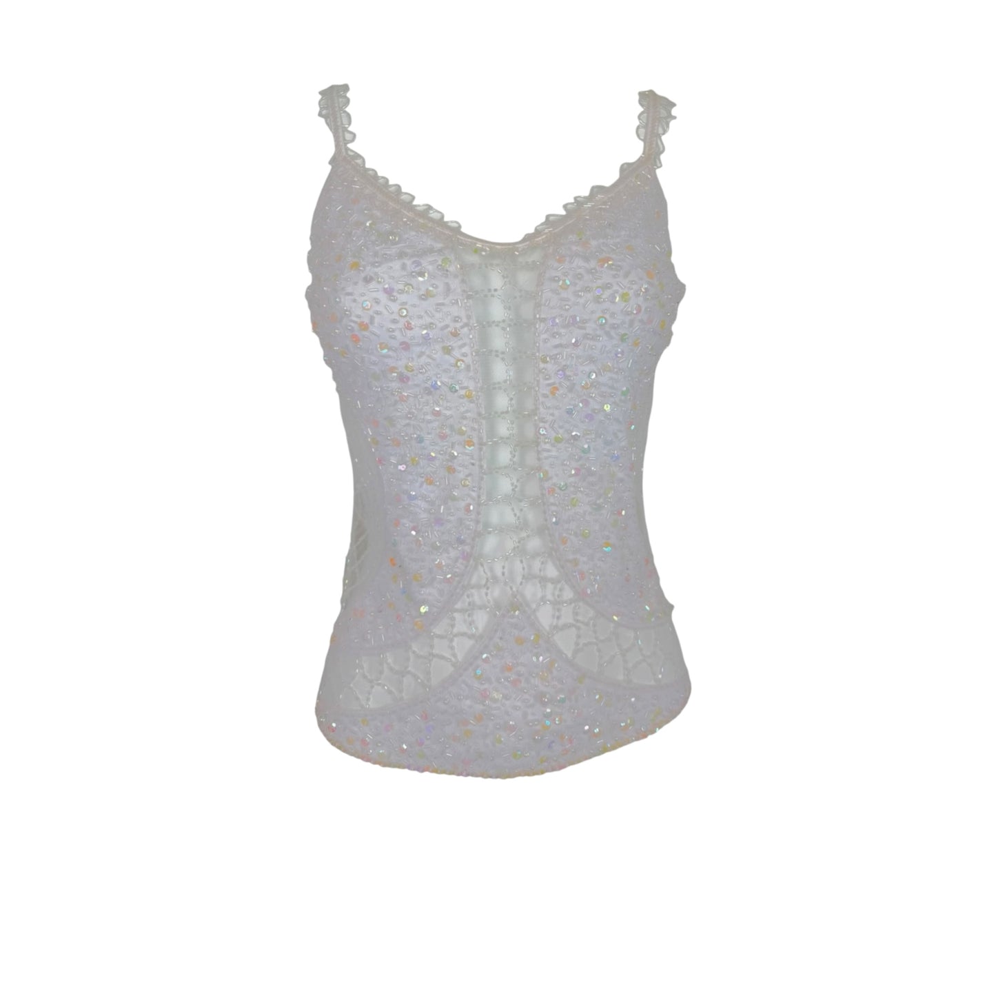 Vintage Attitudes by Debra White Hand-Beaded Mesh Camisole Top NWT Spiderweb Sequin Detail Size M