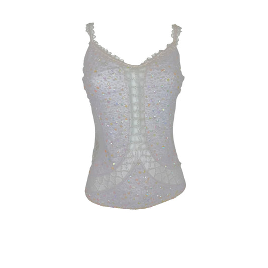 Vintage Attitudes by Debra White Hand-Beaded Mesh Camisole Top NWT Spiderweb Sequin Detail Size M