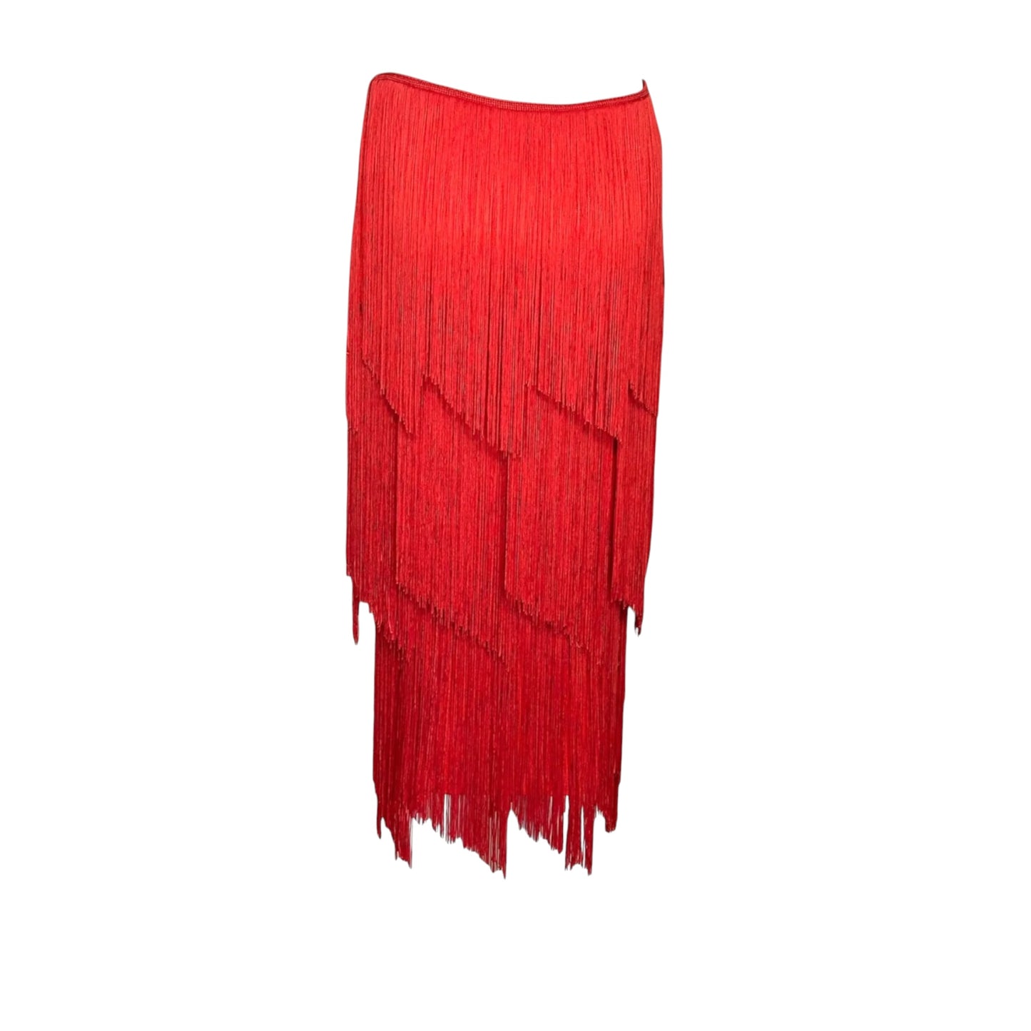 Tom Ford Archive Red Layered Fringe Midi Skirt