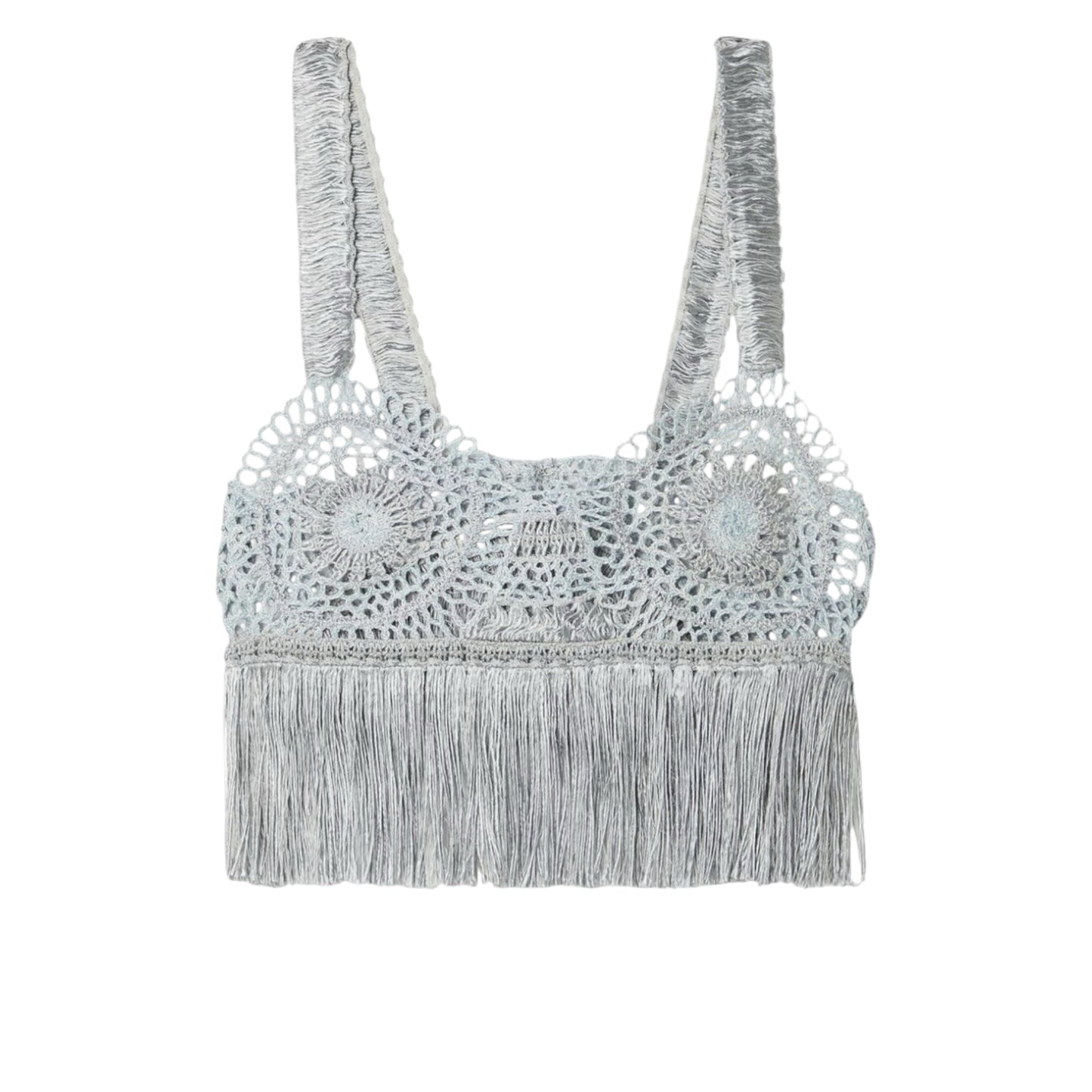 Stella McCartney Ice Blue Crochet Fringe Crop Top Size S Made in Italy