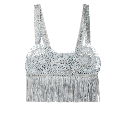 Stella McCartney Ice Blue Crochet Fringe Crop Top Size S Made in Italy