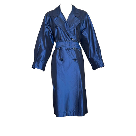 Yves Saint Laurent Rive Gauche Tom Ford Era Sapphire Blue Silk Taffeta Belted Trench Coat – Size FR 34