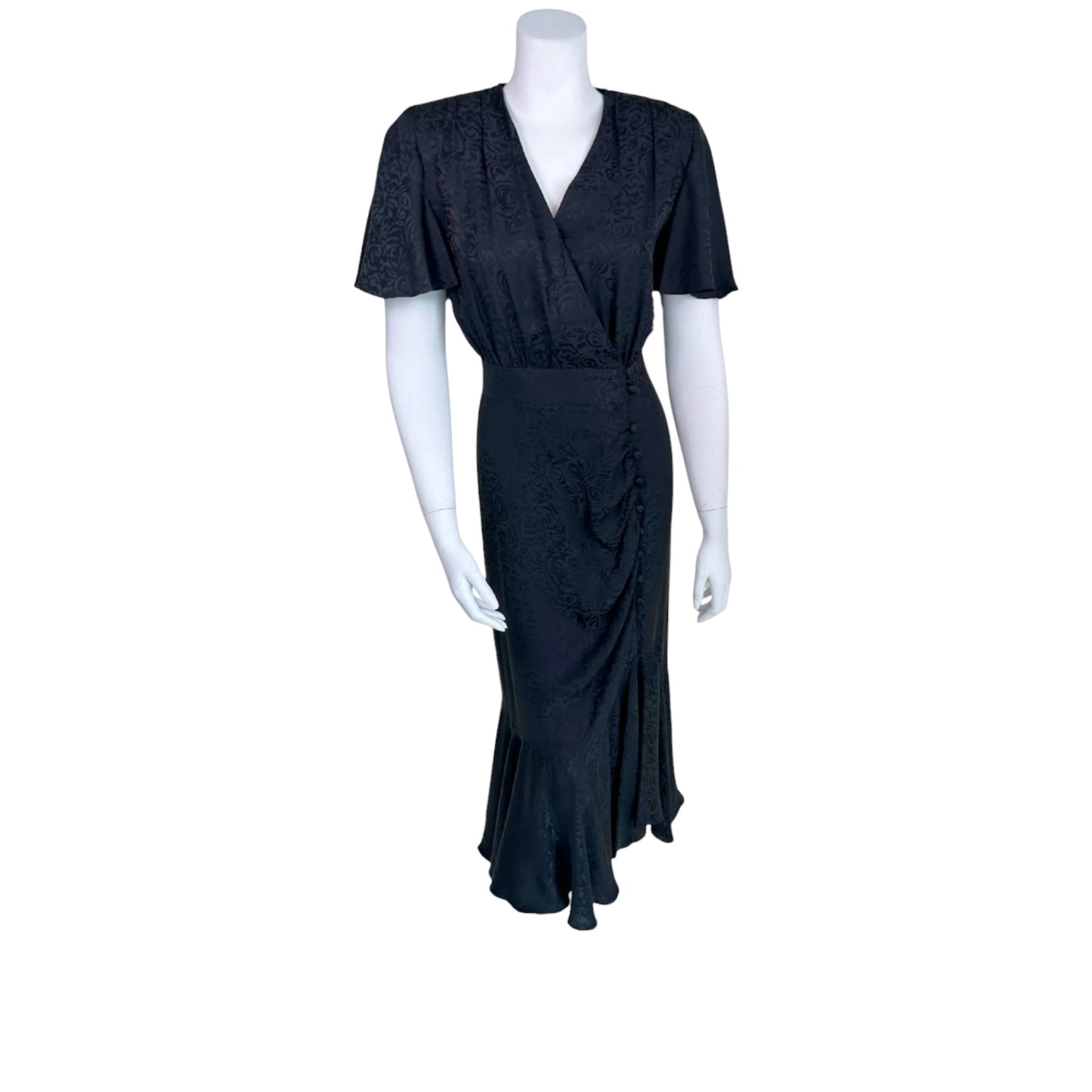 Vintage 1990s Point of View Collection Black Silk Jacquard Dress Size 4