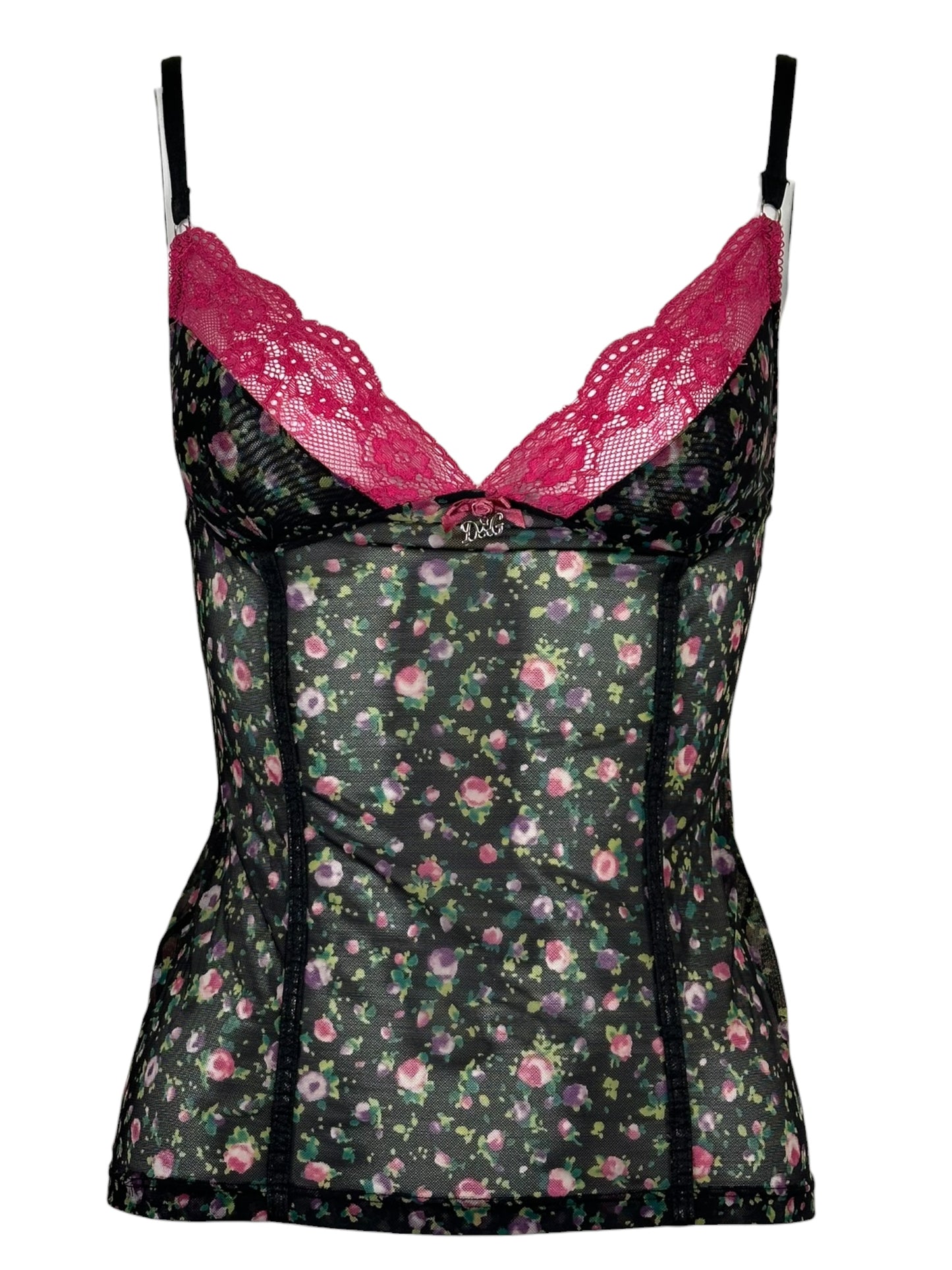 Dolce Gabbana 90’s Floral Pink Fuchsia Mesh Bustier
