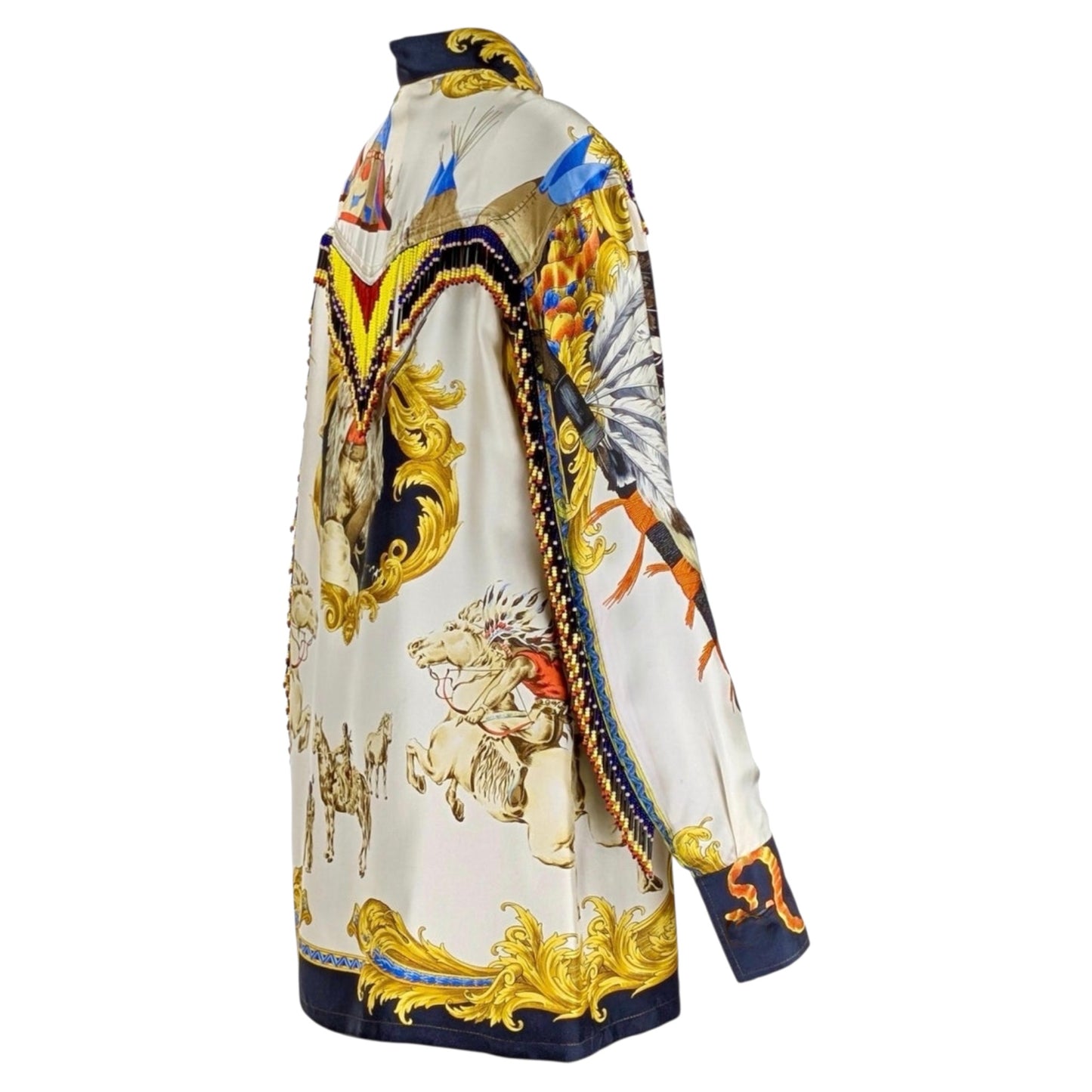 Gianni Versace "Buffalo Bill" Beaded Fringe Silk Blouse, 1990s