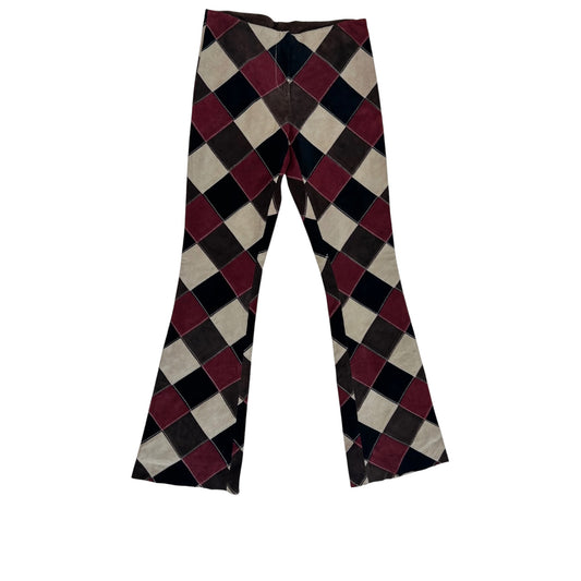Vintage 1990s Michael Hoban for Ezza Patchwork Suede Leather Low-Rise Flare Pants | Size 4