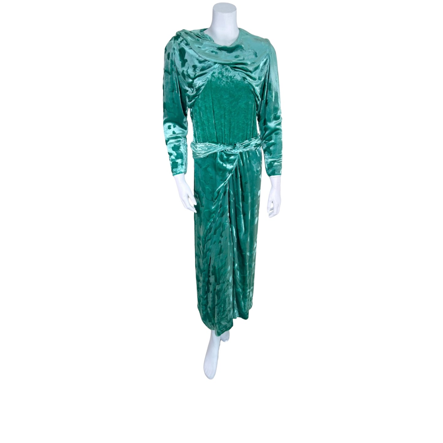 Vintage 1980s James Galanos for Neiman Marcus Mint Green Devore Silk Velvet Evening Gown